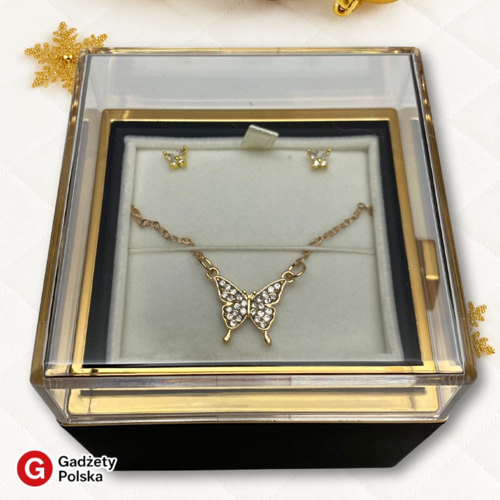 Zestaw prezentowy - Wieczna róża + biżuteria "MOTYLEK"