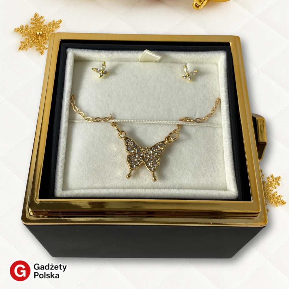 Zestaw prezentowy - Wieczna róża + biżuteria "MOTYLEK"