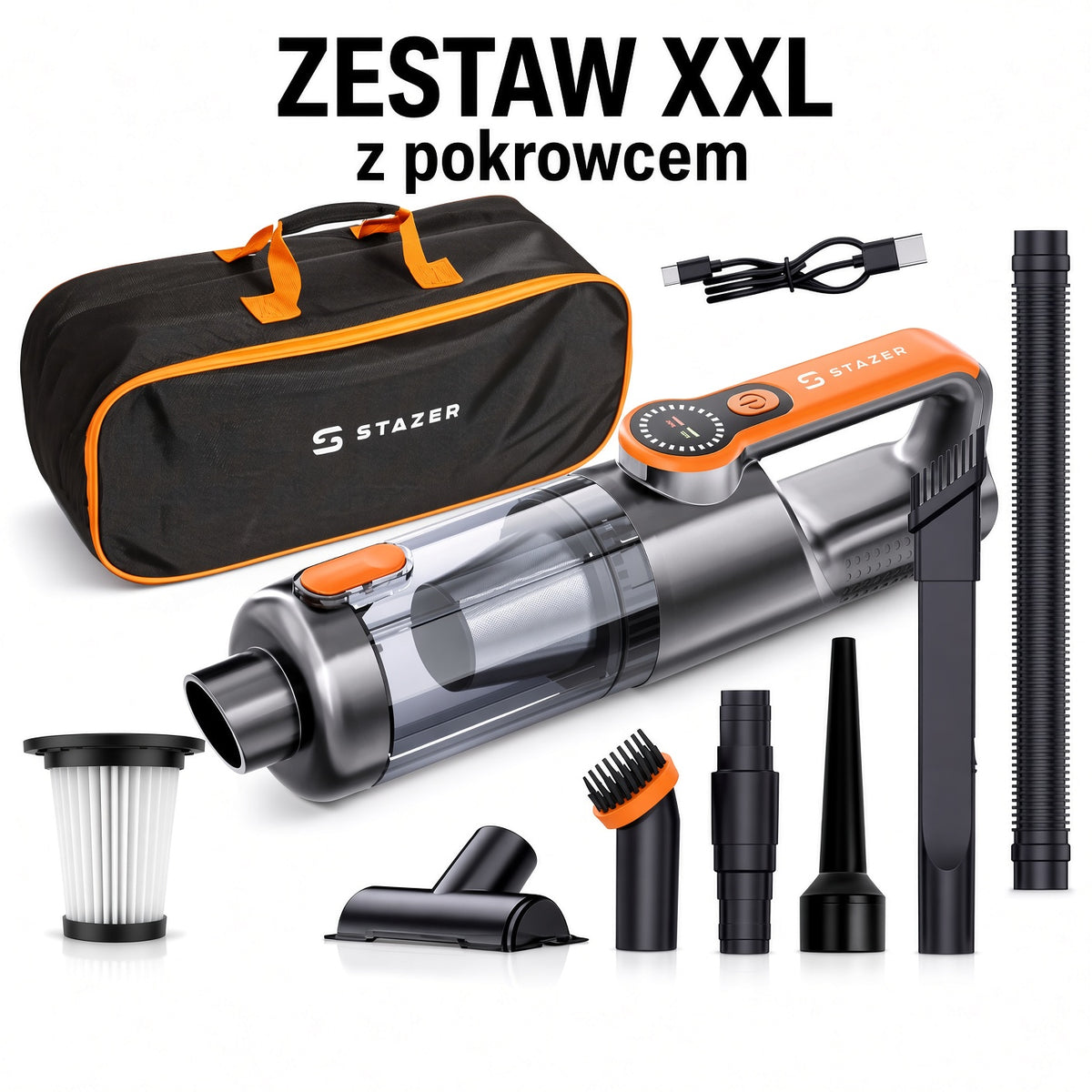 Odkurzacz samochodowy akumulatorowy ZESTAW XXL